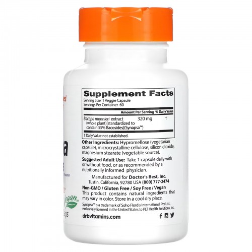 Doctor's Best, бакопа с Synapsa, 320 мг, 60 вегетарианских капсул Doctor's Best, бакопа с Synapsa, 320 мг, 60 вегетарианских капсул